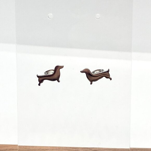 Silver Dachshund Weenie Dog Earring Pair - Picture 2 of 8